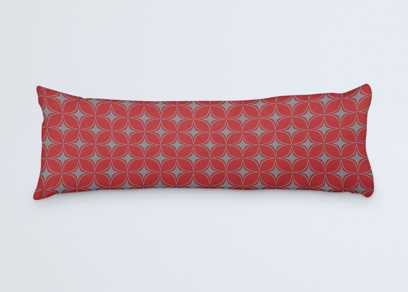 Red Body Pillow, Grey Red Large Pillow, Pattern Bed Pillow, Red Long