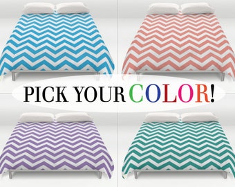 Chevron Duvet Cover, Chevron Bedding, Blue Chevron Comforter, King Queen Full Twin, Size, Green Chevron Bedding, Zig Zag Duvet