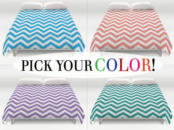 Chevron Duvet Cover Chevron Bedding Blue Chevron Comforter Etsy