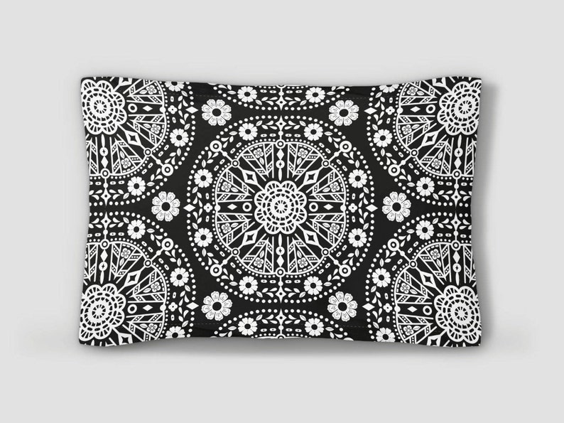 Boho Bed Pillow, Pillow Sham, Black White Pillow, Floral Pillowcase