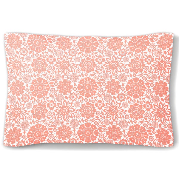 Coral Pillow Sham, Floral Pillowcase, Flower Bed Pillow, Pattern Pillow Cover, Pink White Pillow, Modern King Sham, Standard Size Pillow