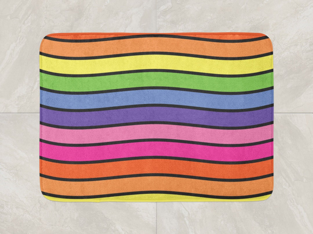 Colorful Bath Mat, Stripes Bath Rug, Foam Bath Rug, Rainbow Bathroom