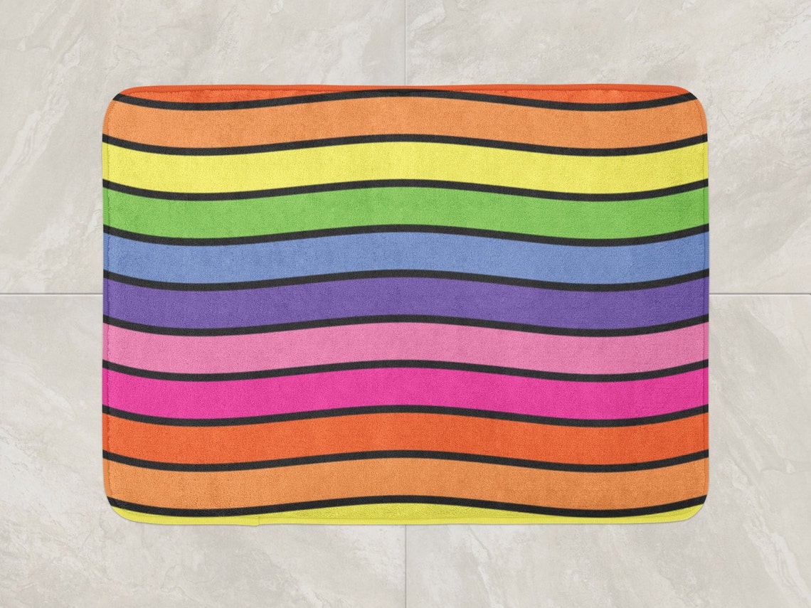 Colorful Bath Mat Stripes Bath Rug Foam Bath Rug Rainbow Etsy