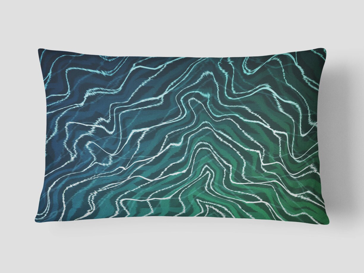Blue Lumbar Pillow Blue Green Cushion Abstract Pillow 14x20 Etsy