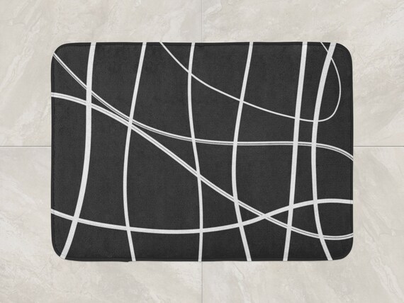 Modern Bath Mat, Scribble Bath Mat, Foam Bath Rug, Black Bathroom Decor, Black White Bath Rug, Abstract Bath Mat, Bathroom Decor