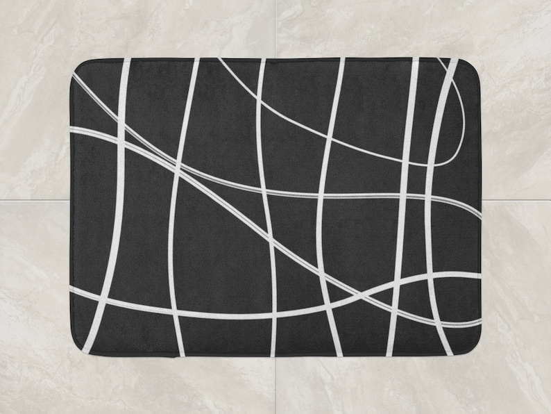 Modern Bath Mat Scribble Foam Rug Black Bathroom Decor White Abstract - Black And White Bathroom Rug Modern Bath Mat Scribble Foam Rug Black Bathroom Decor White Abstract - Black And White Bathroom Rug
