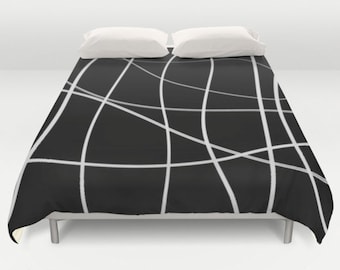 Modern Duvet Cover, Black White Bedding, King Queen Full Twin, Size, Abstract Comforter, Black Bed Cover, Scribble Duvet Cover