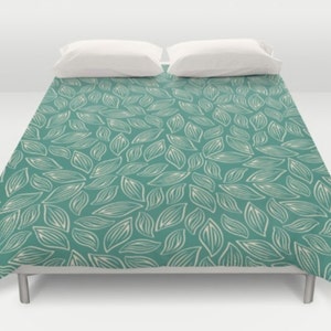 Green Duvet Cover, Green Beige Bed Cover, Modern Leaves Duvet, Leaves Bedding, Leaf Comforter, Pattern Duvet, King Queen Full Twin, Size