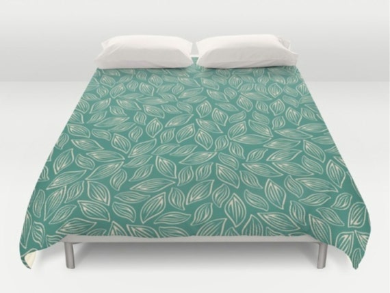 Green Duvet Cover Green Beige Bed Cover Modern Leaves Duvet Etsy