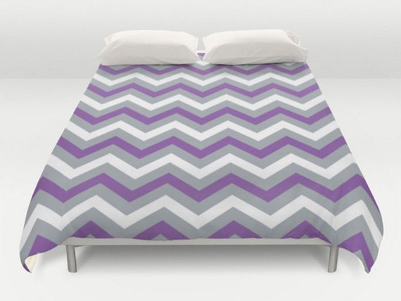 Chevron Duvet Cover Purple Grey Bedding Lavender Bed Cover Etsy