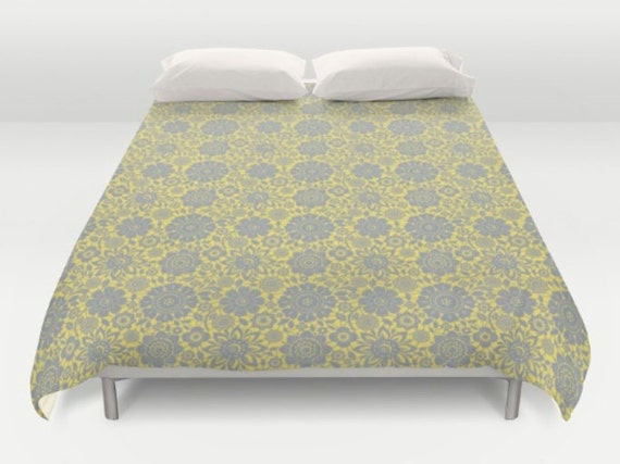 Grey Yellow Duvet Floral Pattern Duvet Cover Gray Yellow Etsy