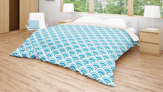 Blue Duvet Cover Blue White Bedding Retro Patterned Bed Etsy