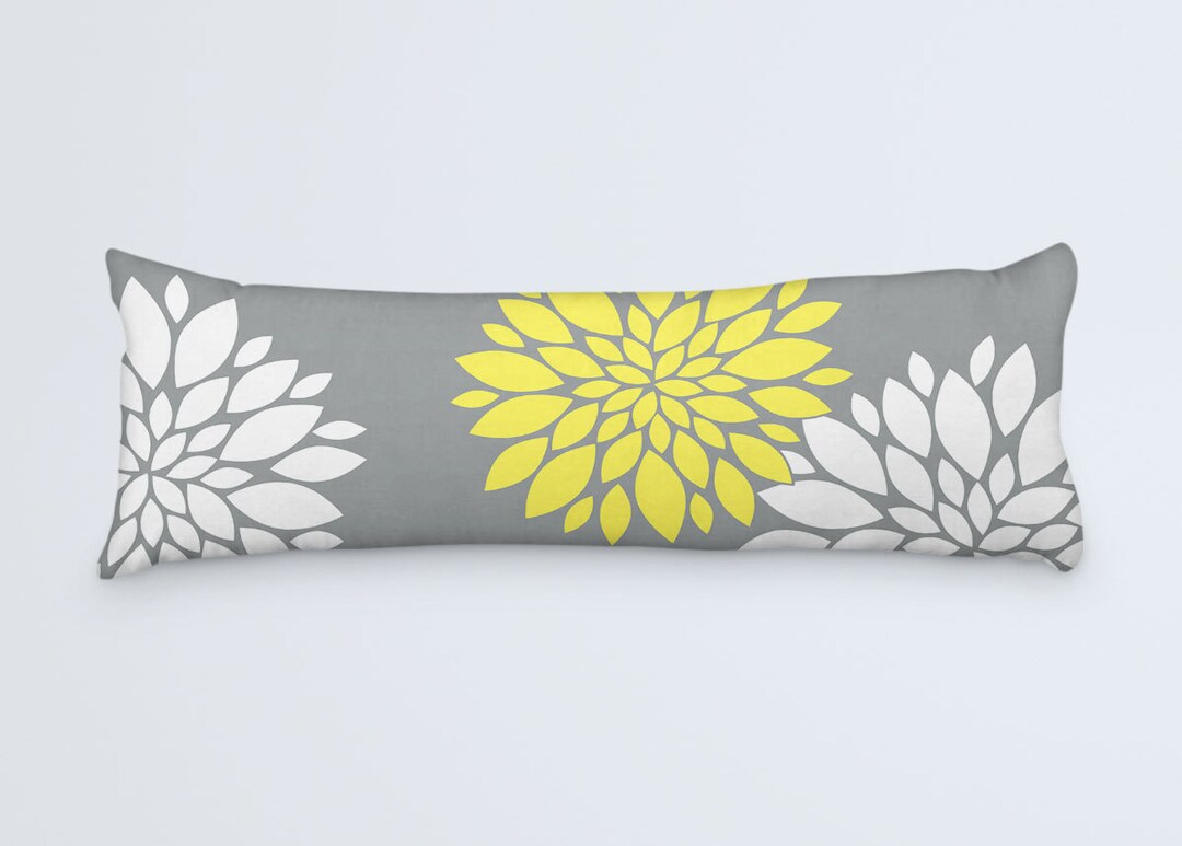 Yellow Gray and White Floral Body Pillow Cover Etsy