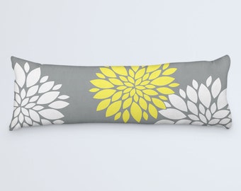 Yellow, Gray and White Floral Body Pillow Cover - 20"x54"