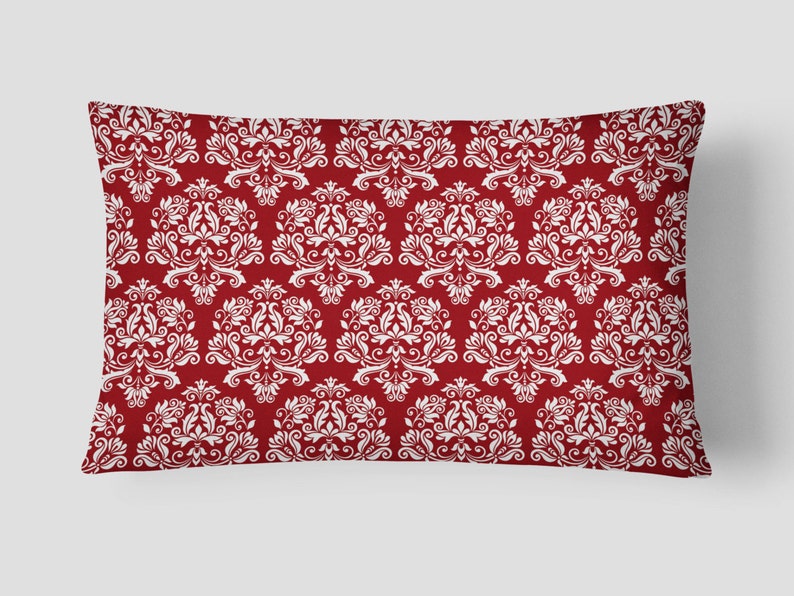 Red Lumbar Pillow Damask Pillow Case Red White Cushion Etsy