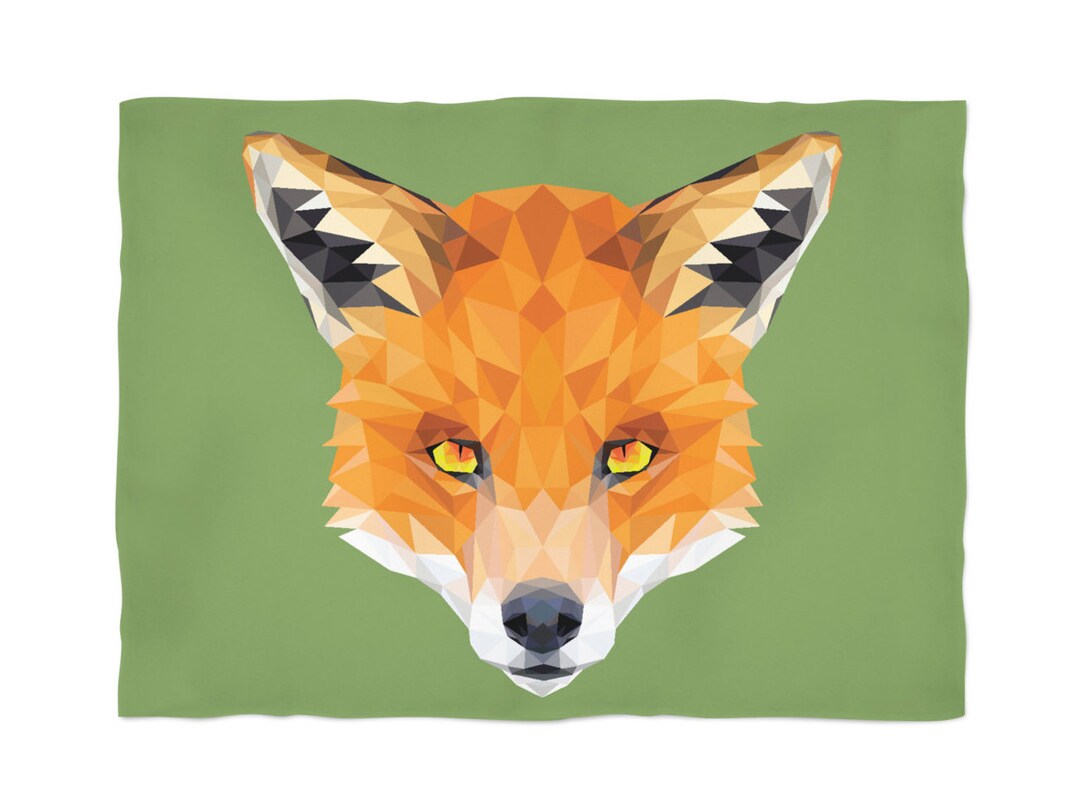 Fox Fleece Blanket Geometric Blanket Orange Green Throw Etsy