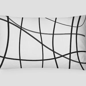 Scribble Lumbar Pillow, Black White Cushion, 14x20 Cushion Cover, Lines Long Cushion, Modern Lumbar Cushion, Cushion and Insert