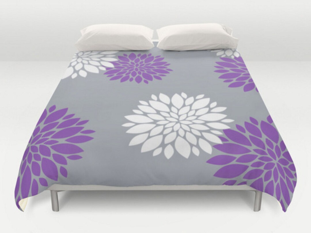 DesignMargarida Grey Purple Duvet, Floral Duvet Cover, Modern Bed Cover, King Queen Full Twin, size, White Lavender Grey, Flower Comforter, Lavender Bedding