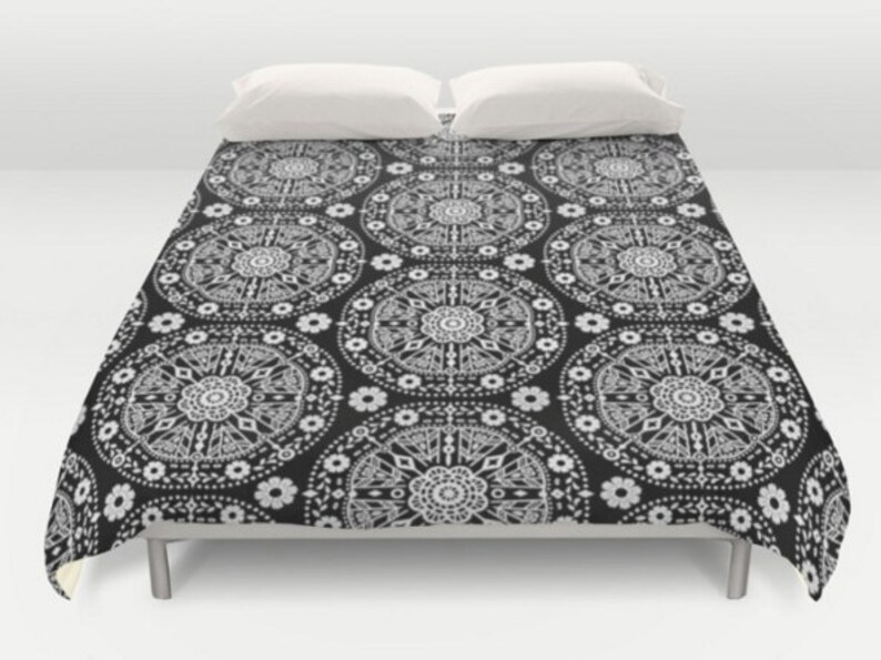 Black White Bedding Boho Duvet Cover Bohemian Bedding Black Etsy