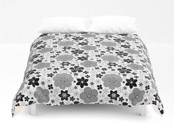 Floral Duvet Cover Black White Bedding King Queen Full Twin Etsy