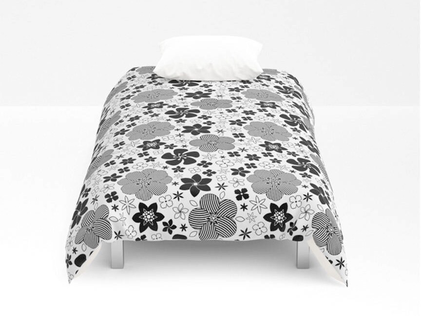 Floral Duvet Cover Black White Bedding King Queen Full Twin Etsy