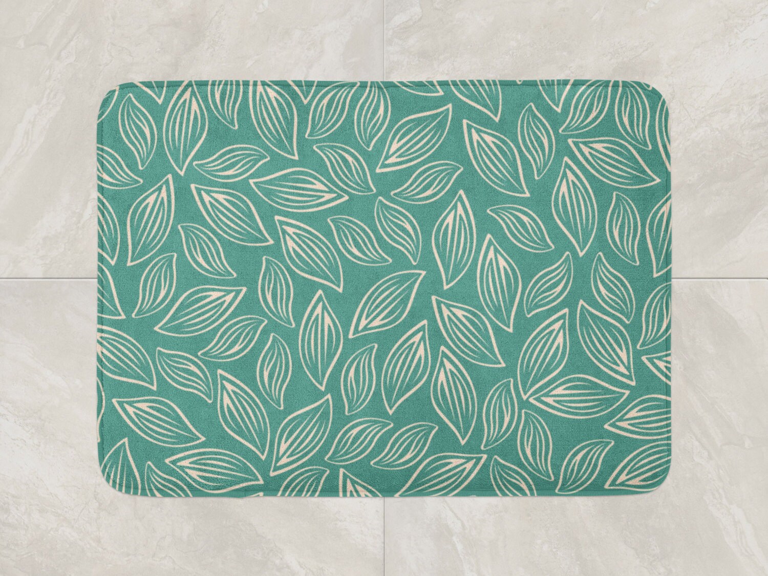 Leaves Bath Mat, Green Beige Bath Mat, Foam Bath Rug, Modern Bathroom