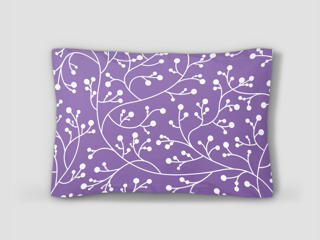 Lavender Pillow Sham, Floral Pillowcase, Vines Bed Pillow, Pattern Pillow Cover, Purple White