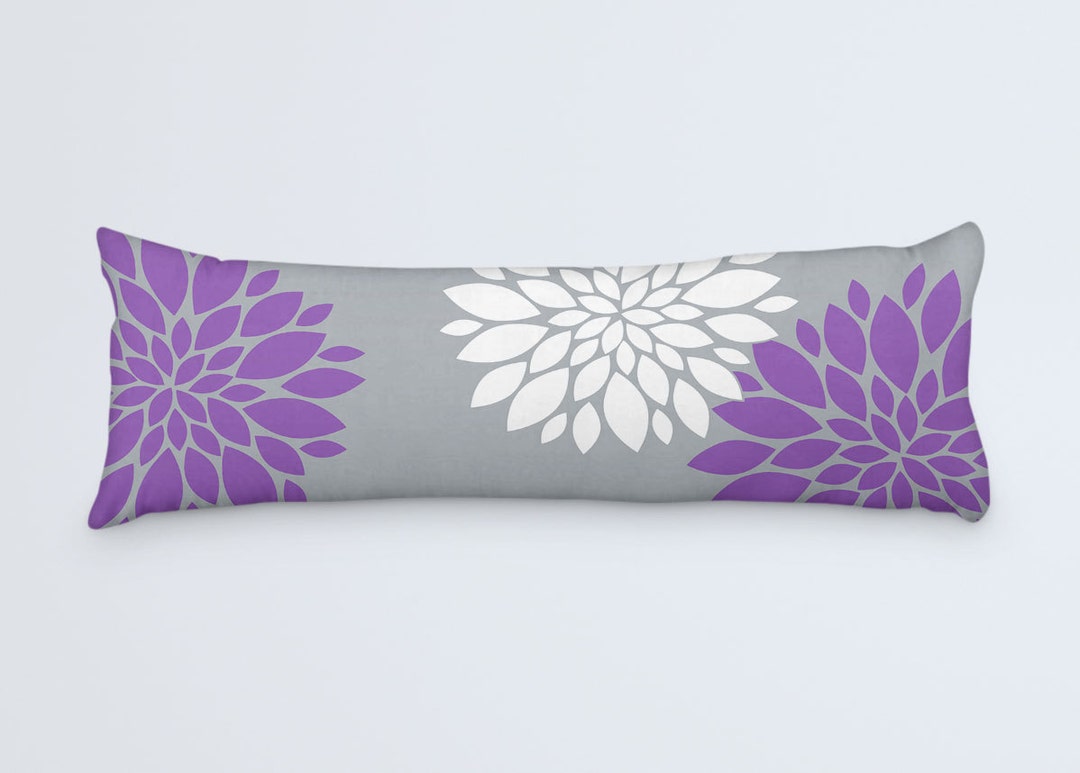 Purple and Gray Floral Body Pillow Cover 20x54 Etsy