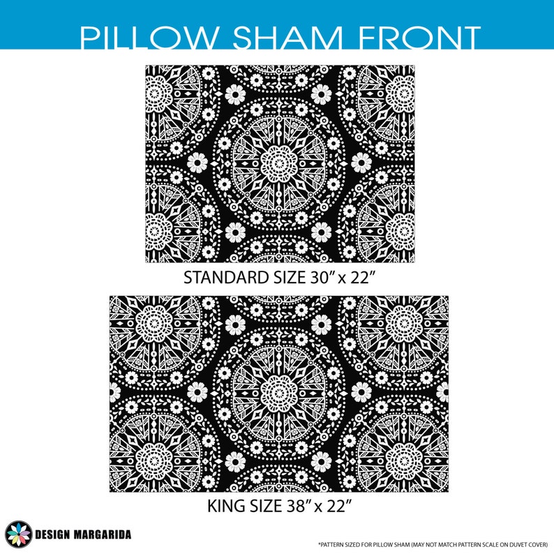 Boho Bed Pillow, Pillow Sham, Black White Pillow, Floral Pillowcase