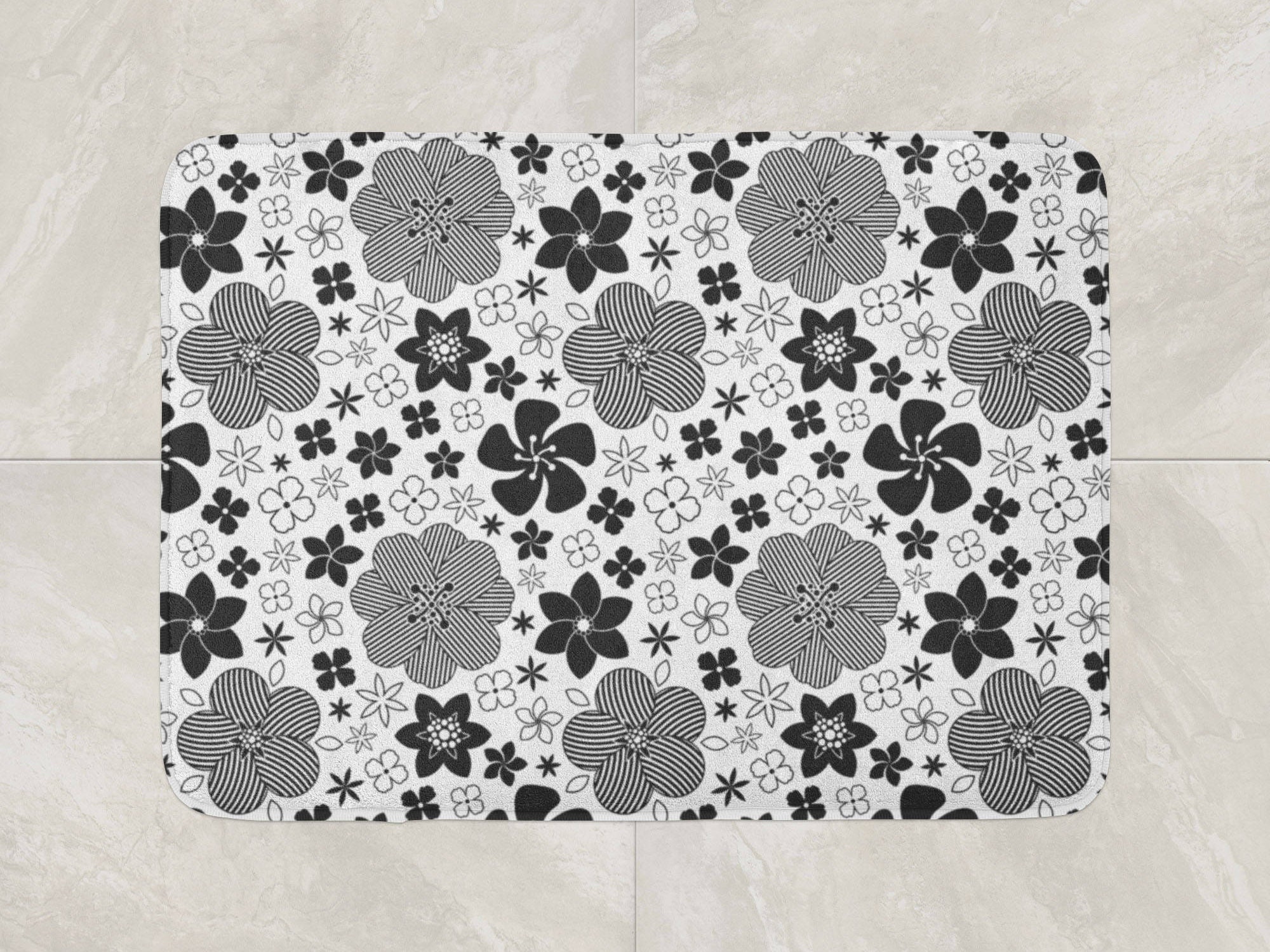 Floral Bath Mat Black White Bathroom Rug Foam Bath Mat Etsy