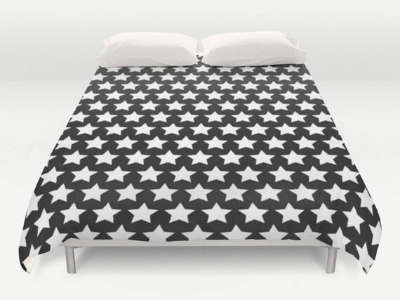 Black White Duvet Stars Coverlet Patterned Bedding Modern Etsy