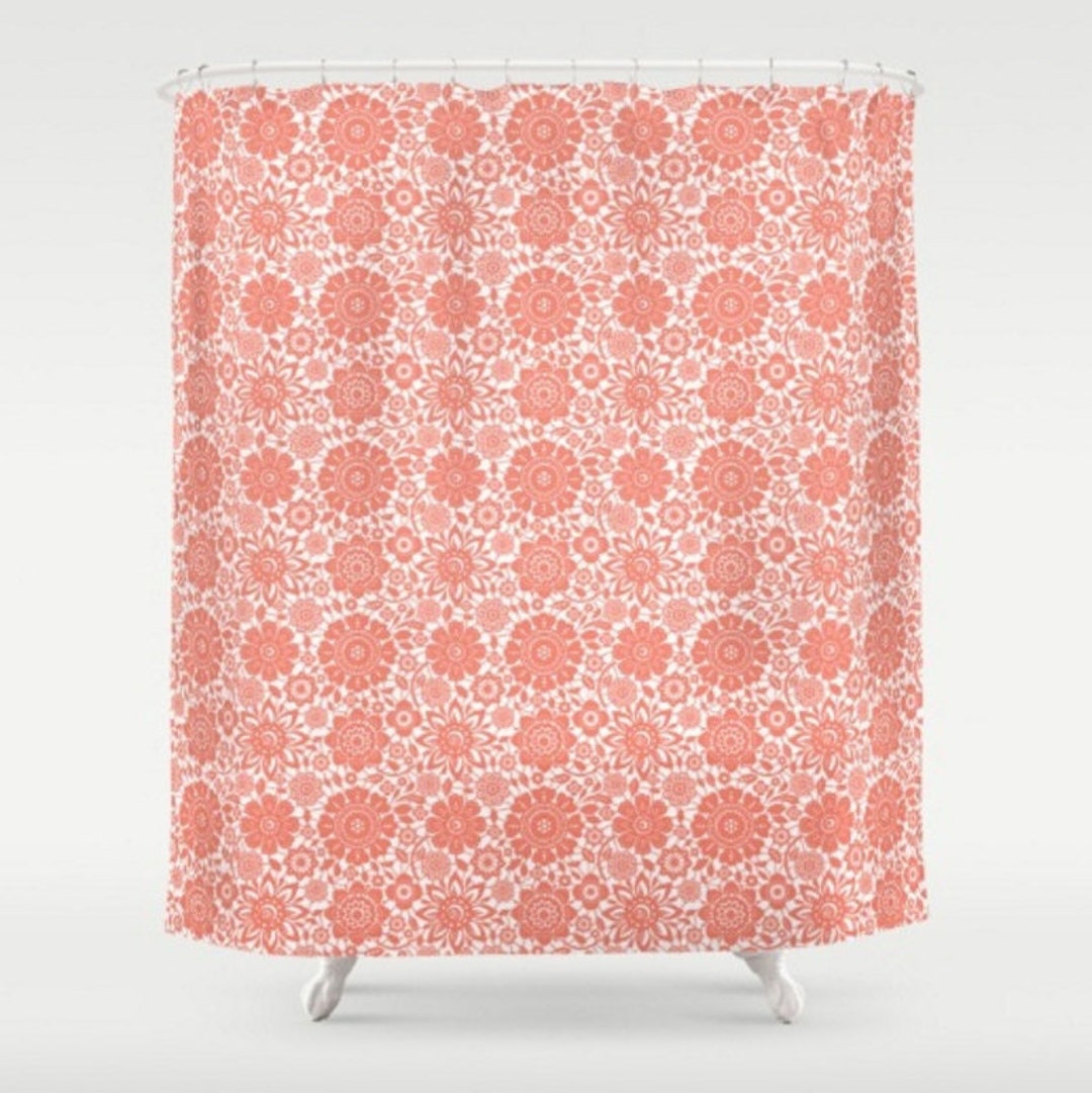 Floral Shower Curtain Large Shower Curtain Coral Shower Etsy