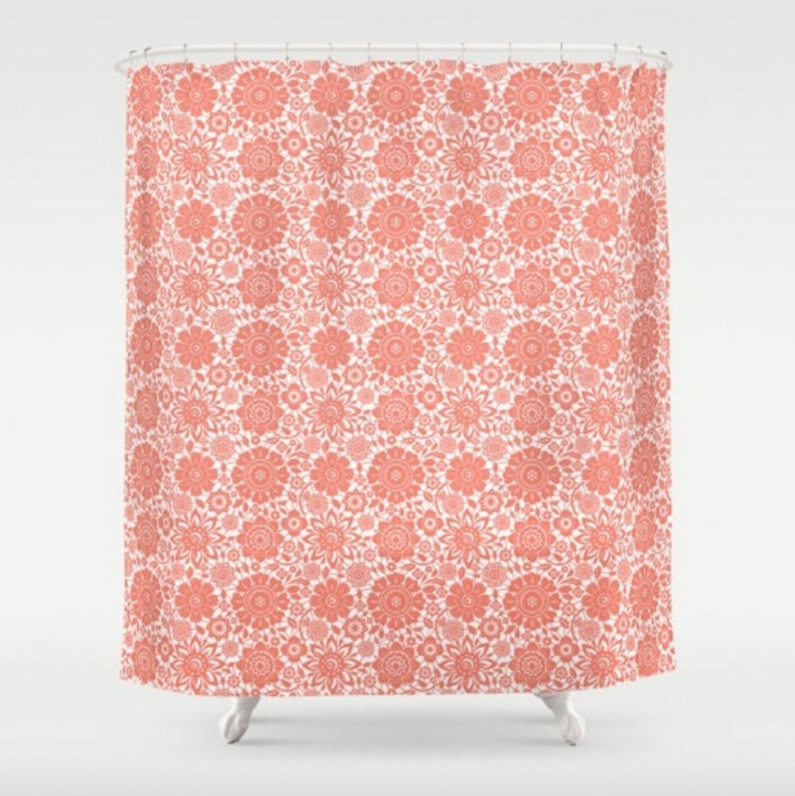 Floral Shower Curtain Large Shower Curtain Coral Shower Etsy España