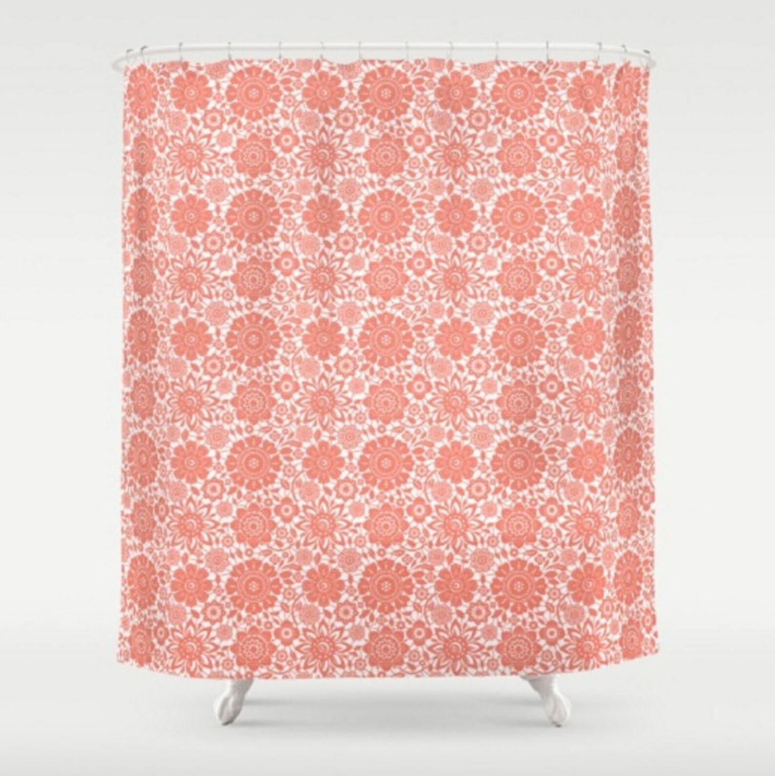 Floral Shower Curtain, Large Shower Curtain, Coral Shower Curtain