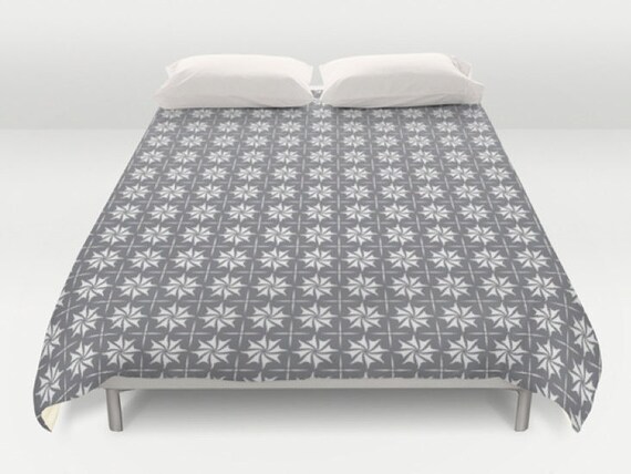 Grey White Duvet Patterned Duvet Cover Geometric Bedding Etsy