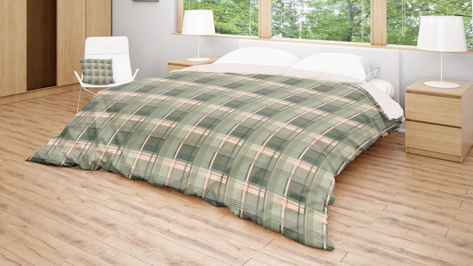 Green Duvet Cover Plaid Bedding Checkered Bed Cover King Etsy España