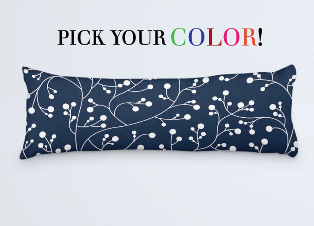 Floral Body Pillow Cover 20x54, Available in Many Shades Navy, Red