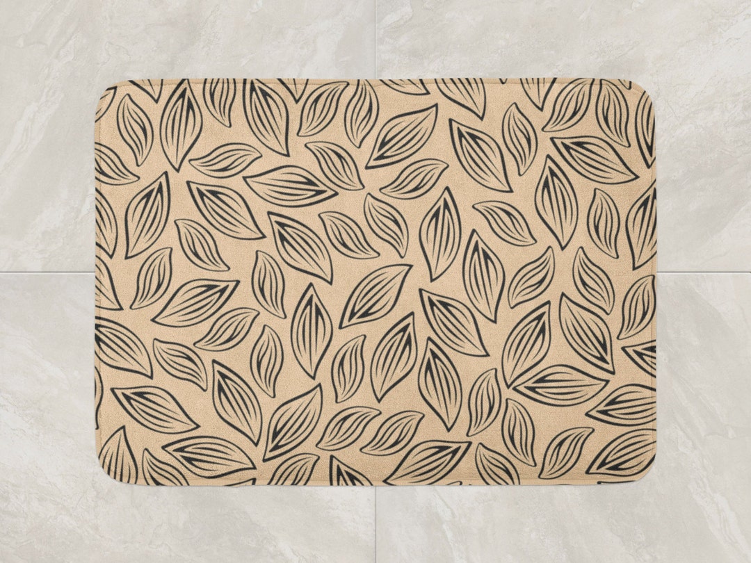 Beige Bath Mat, Leaves Bath Mat, Foam Bath Rug, Modern Bathroom Decor