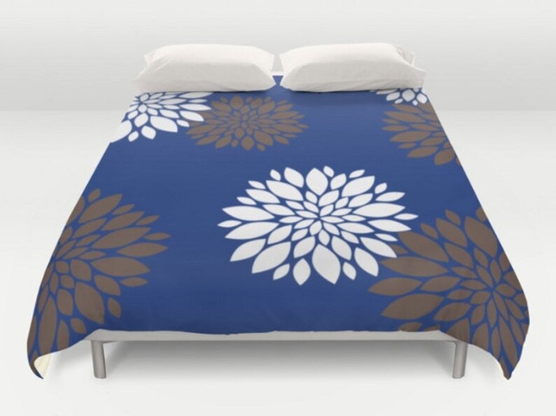 Blue Duvet Cover Floral Bed Cover Flowers Bedding Blue Etsy