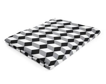 Modern Fleece Blanket, Geometric Blanket, Squares Pattern Throw, Black Throw Blanket, Grey White Throw, Black White Blanket, Soft Blanket