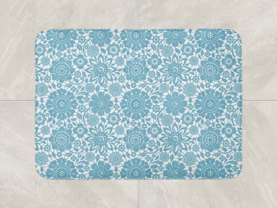 blue and white bath rug