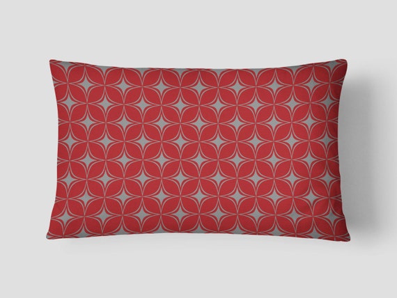 Red Lumbar Pillow Geometric Long Red lumbar pillow | Etsy