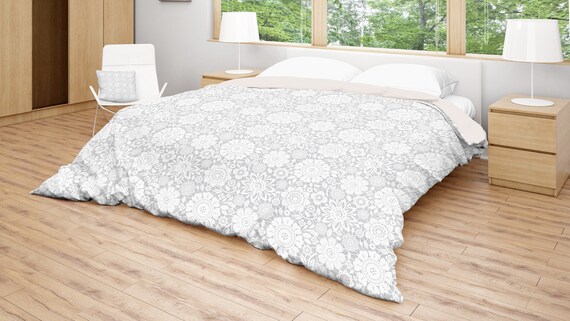 White Duvet Cover Floral Pattern Duvet Modern Bedding White Etsy