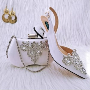 Rhinestone Embroidered Shoes and Bag Set