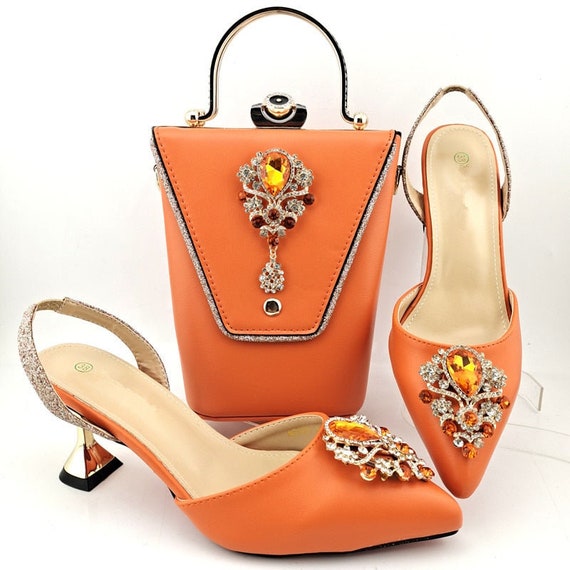 Doershow new come Matching Women Shoe and Bag Set Decorated green