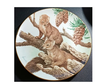 THE FOREST YEAR Collectors Studio Plate by John Francis - Pine Martens on a February Perch