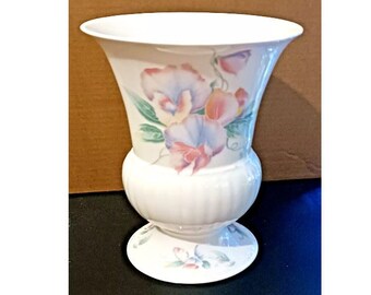 Beau grand vase Aynsley « Little Sweetheart » floral design fleur de pois de senteur vintage
