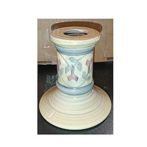 Jersey Pottery Retro Blue Green Stylised Flower Floral Candlestick Candle Holder