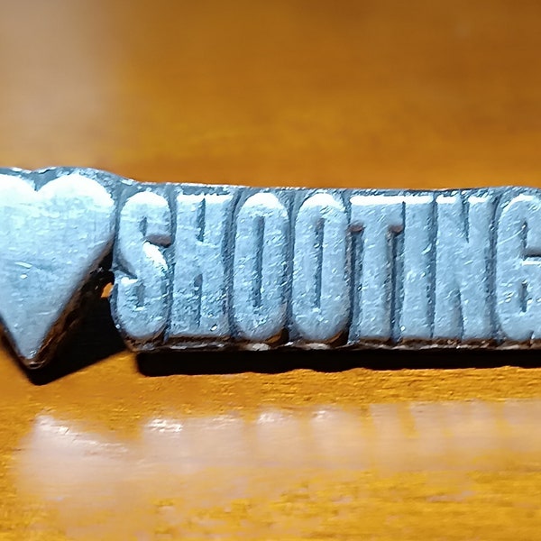 Handcrafted Pewter Word ' Love Shooting ' Game Shoot Clay Pigeon Lapel Pin / Brooch / Badge Supplied in A Gift Box