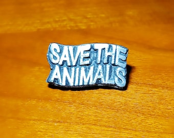 Handcrafted Pewter Word &#39; Save the Animals &#39; Pets Animal Wildlife Lapel Pin / Brooch / Badge Supplied in A Gift Box